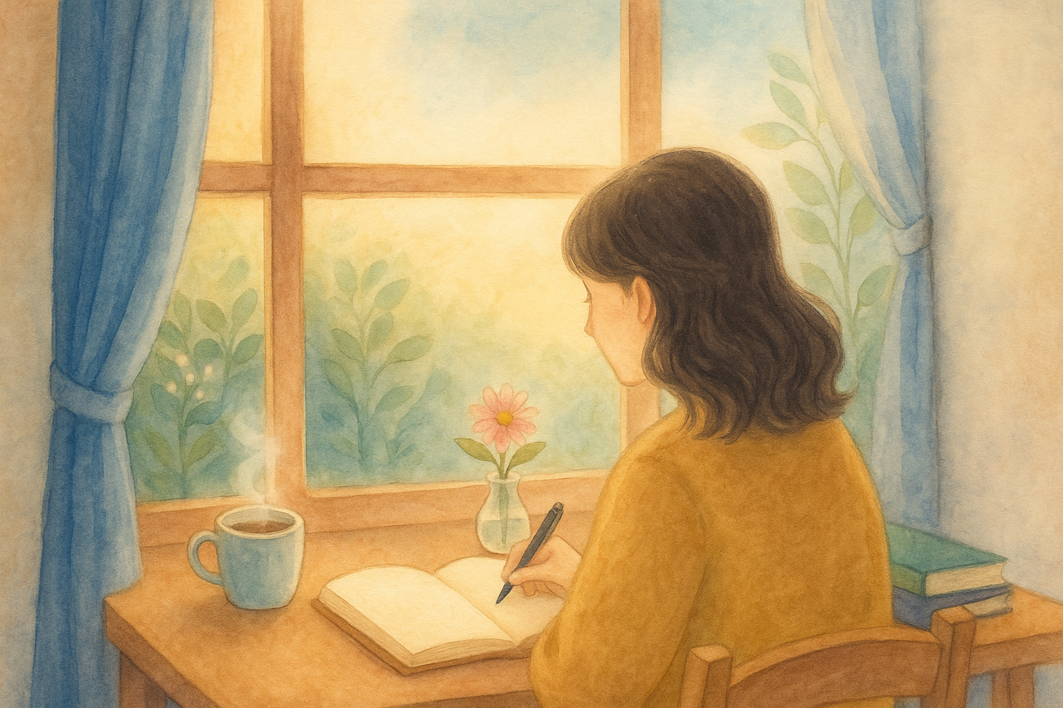 癒しブログに込めた想いを表す、やさしいタッチのイラスト風アイキャッチ画像