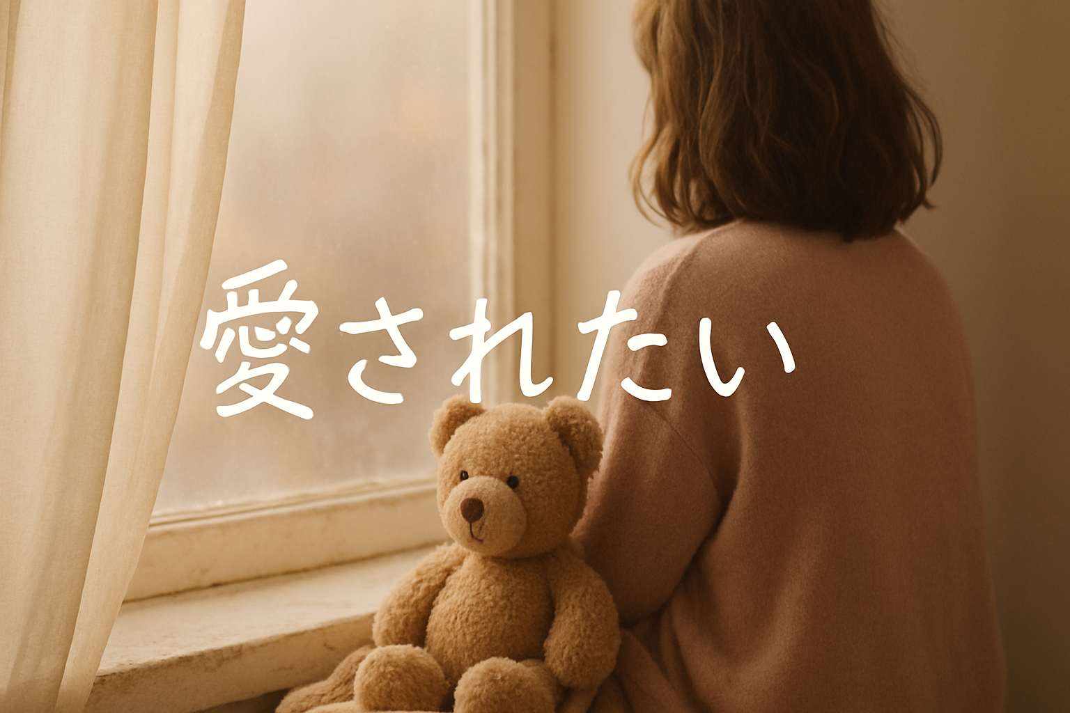 愛されたい症候群に悩む女性の心をやさしく包む、ぬいぐるみと光に満ちた窓辺の写真